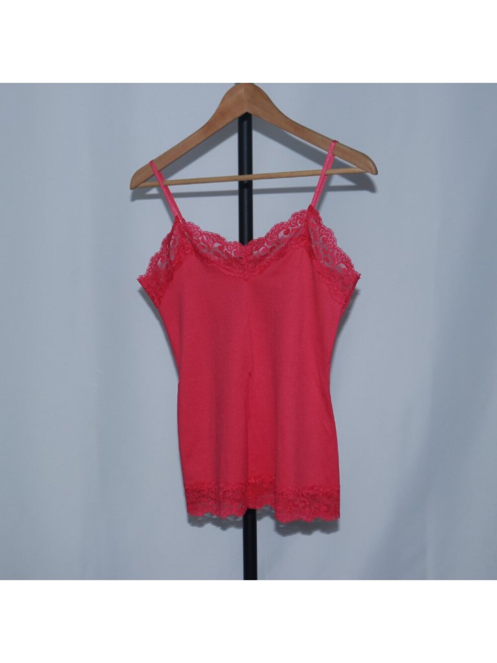 White House Black Market Womens Lace Trim Camisole Red V-Neck Size S